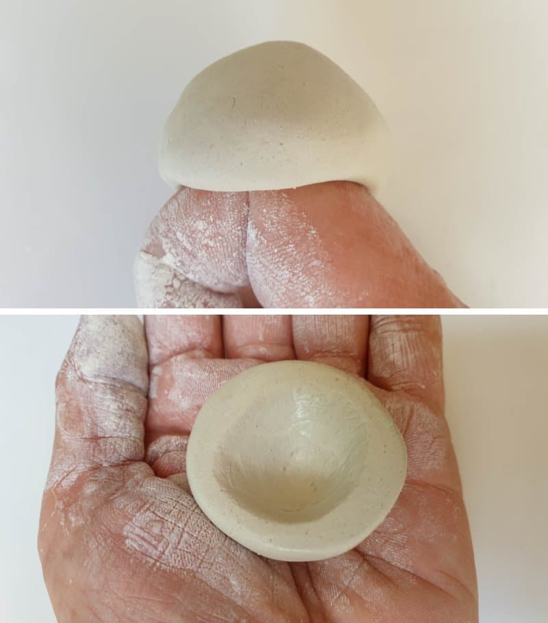 Use your knuckle to create and indent in the bottom of the mushroom cap