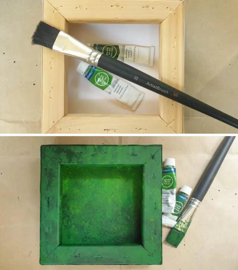Paint the canvas and wooden frame green