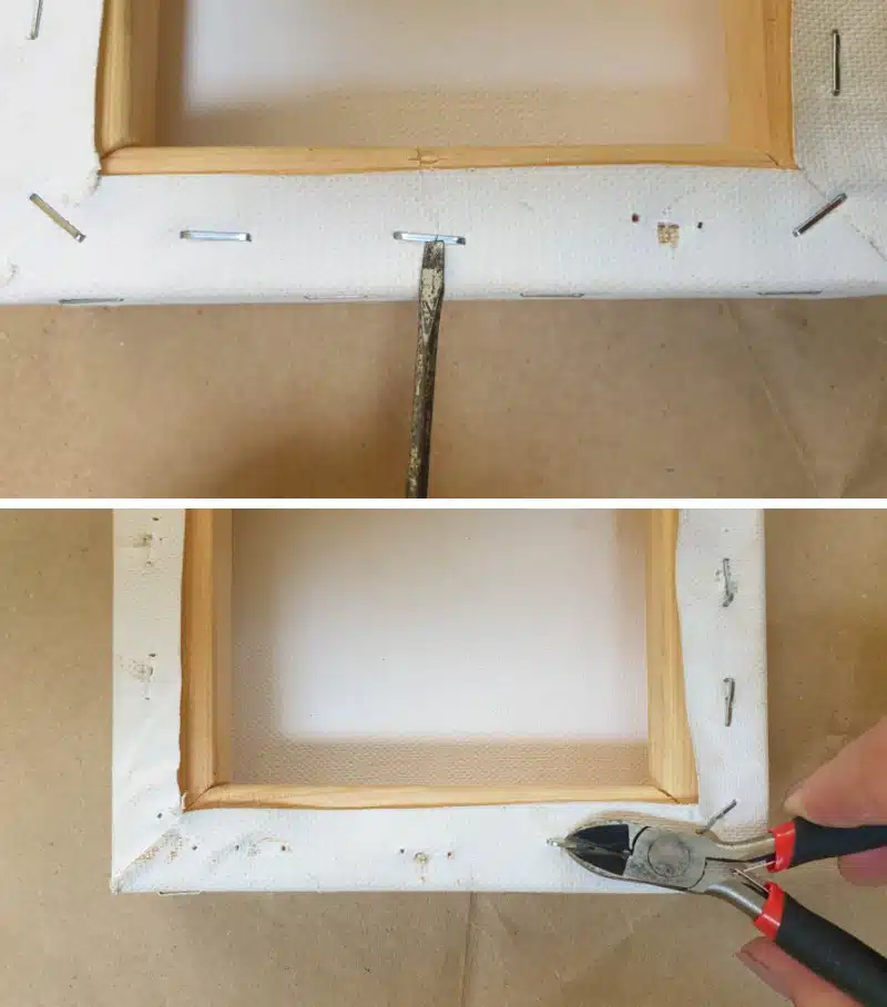 Remove the staples from the canvas