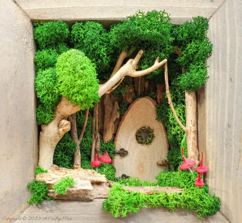 Create a small magical fairy forest inside a reverse canvas. It’s filled with wonder and doesn’t take long to put together. The perfect addition to your home decor, this one-of-a-kind artwork makes an enchanting statement. Full tutorial @ #ACraftyMix