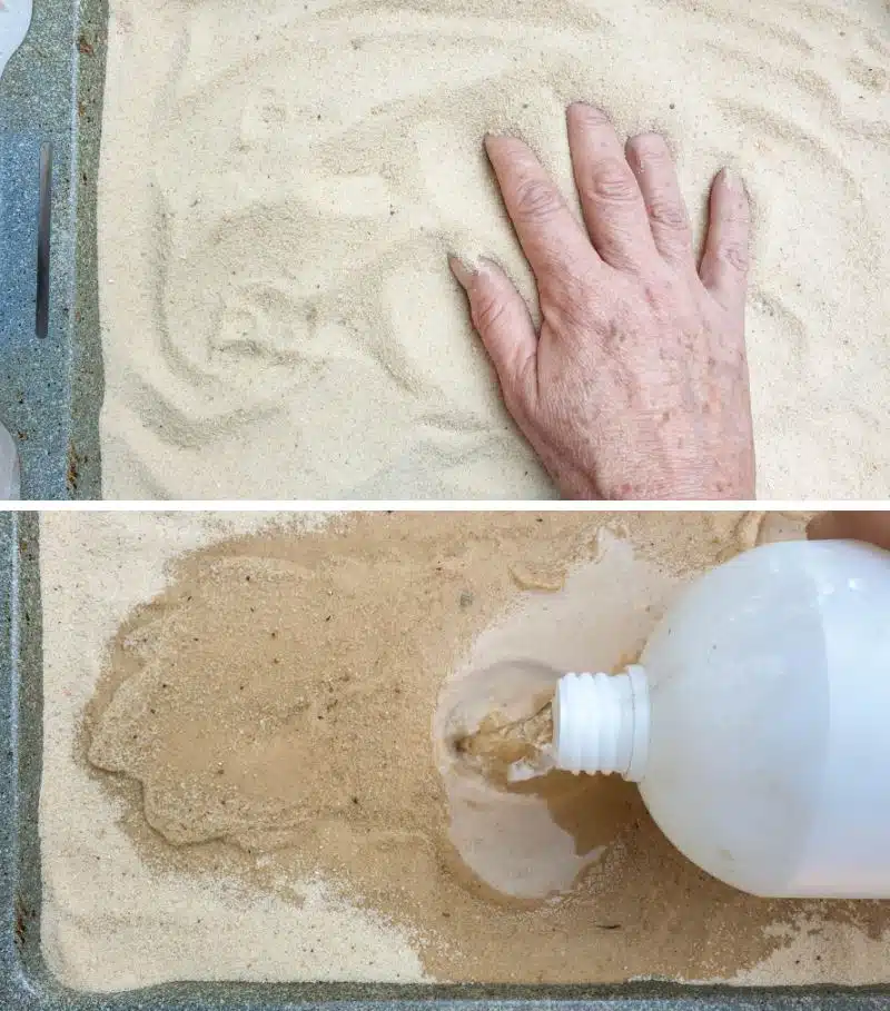 Pour water over the sand