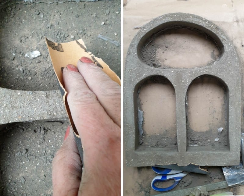 Sand the concrete shelf to smooth