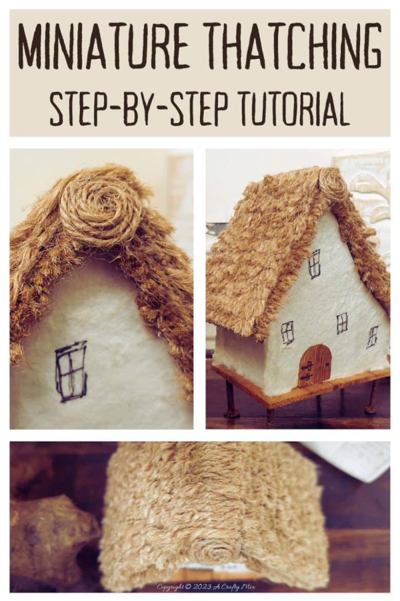 This paper house with a miniature thatch roof is made entirely from scraps and recycled materials, giving it a creative, whimsical feel. The lights add a little magic, and we all need more of that in our lives. In this step-by-step tutorial, we&rsquo;ll show you how you can make your own and share an easy way to thatch a small roof. #ACraftyMix