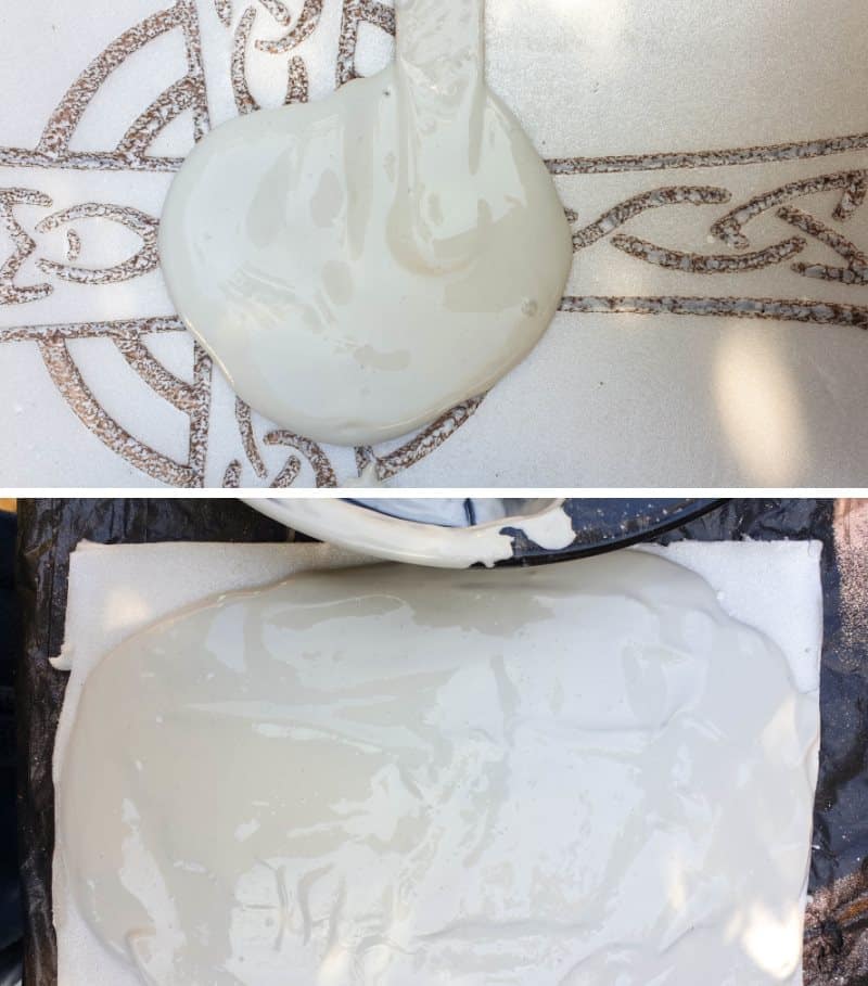 Pour the casting stone or plaster of Paris onto the mold