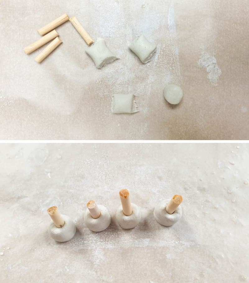 Make clay balls for the hubs
