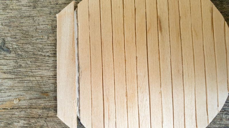 Cover the back and front of the lid with the wooden craft sticks.