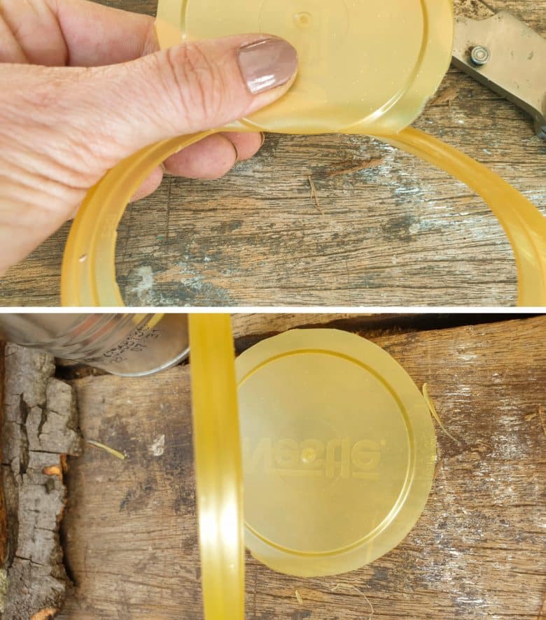 Cut the inside of the lid leaving a piece still attached to the lid. This will form the hinge