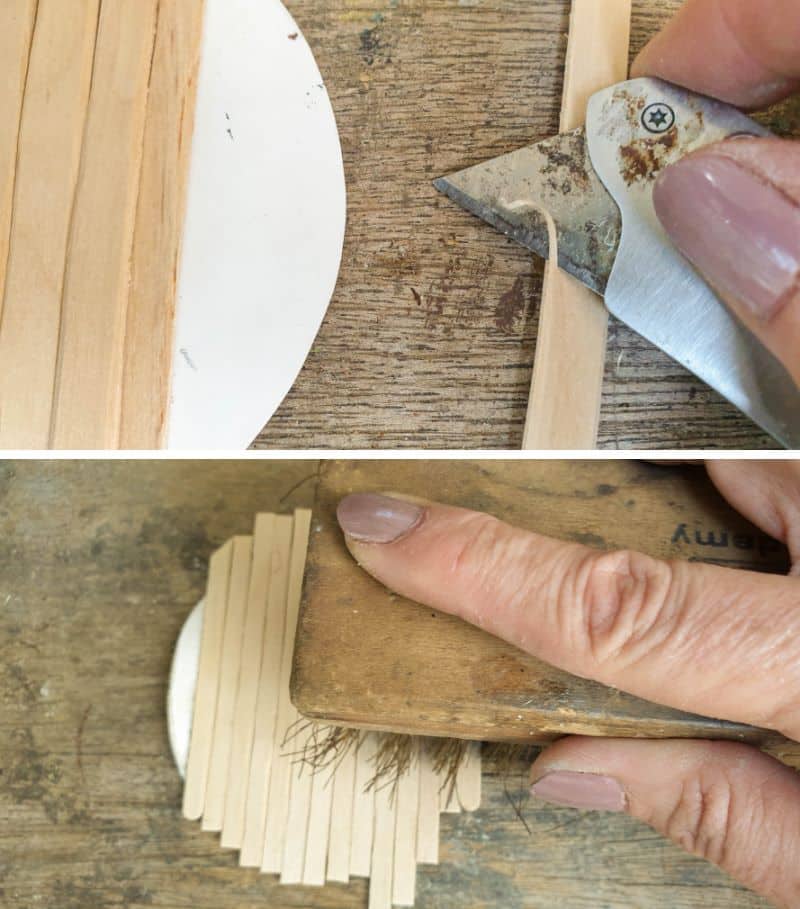 Distress the door and back panels with a wire brush
