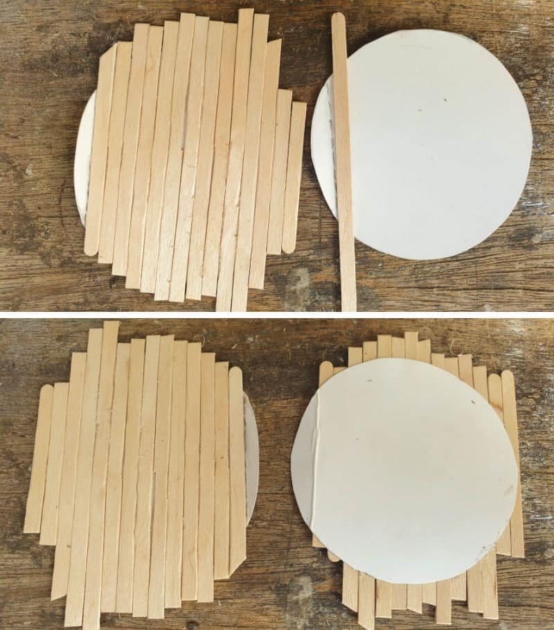 Glue the wooden craft sticks on the door templates