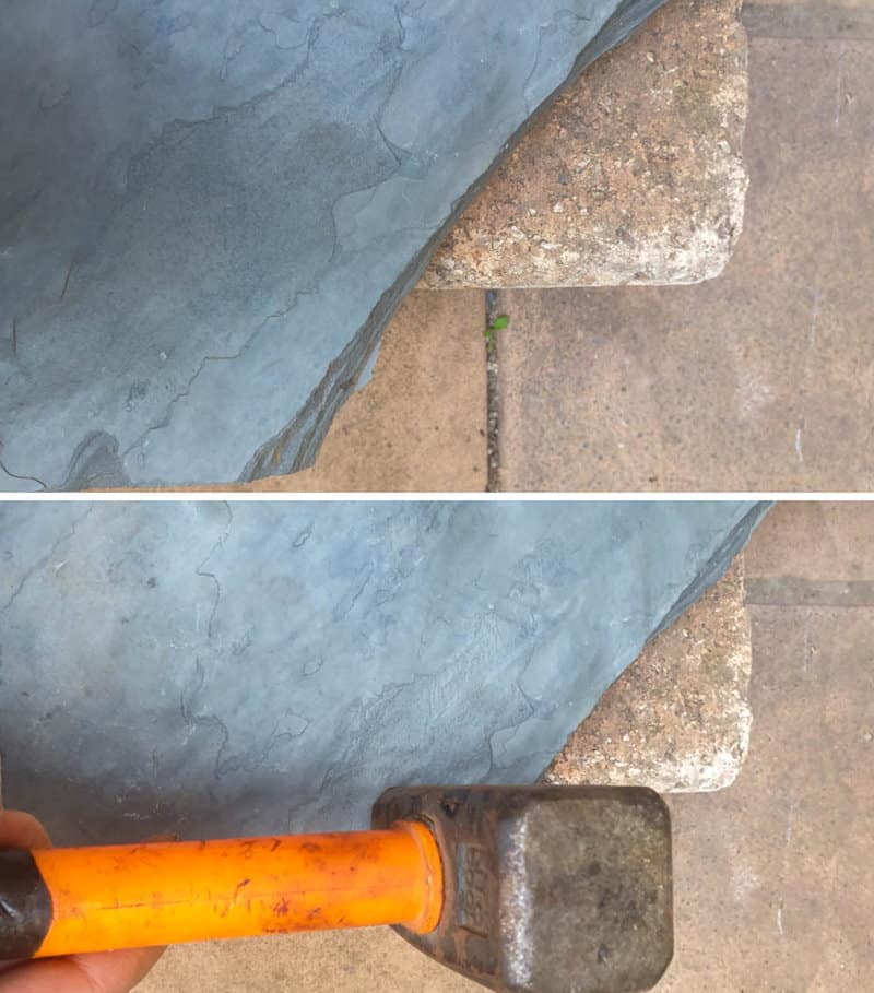 Give the slate tile a few good smacks with a hammers to make slate chips