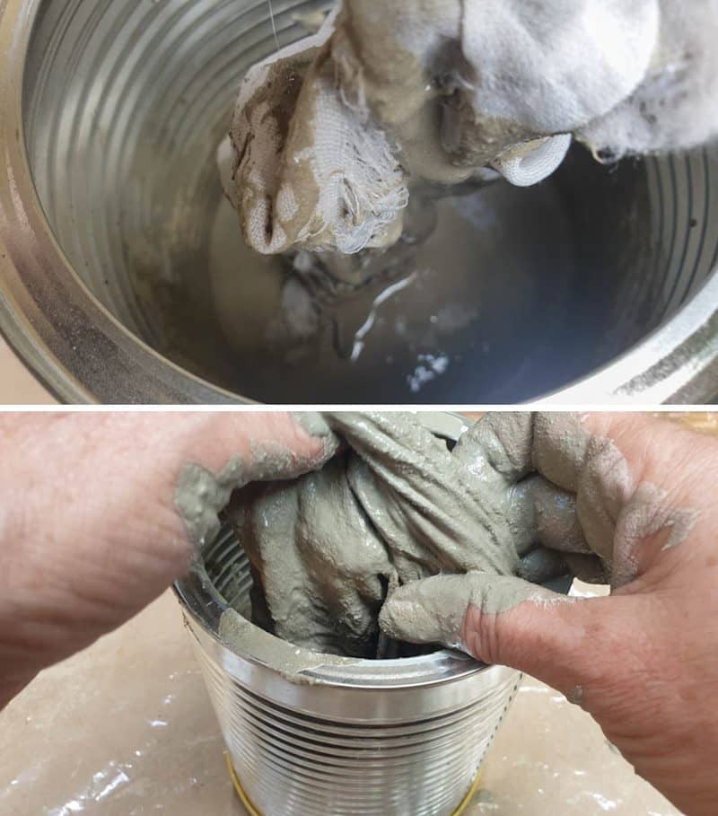 Soak the fabric in the thinset (tile adhesive) mixture