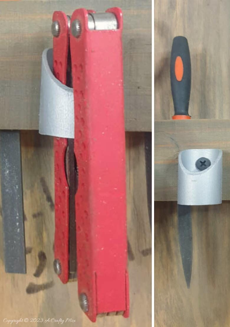 The front of the toolbox caddy holds clunky tools