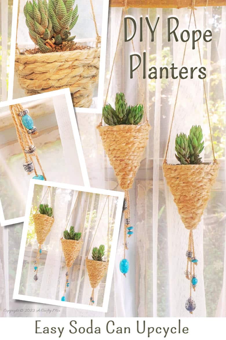 Looking for a fun and sustainable way to decorate your space? Discover how easy it is to turn throw-away stuff into rustic little homes for your plants. These budget-friendly recycled soda can rope planters are a unique way to display your green friends and contribute to a sustainable lifestyle at the same time. Get the full tutorial at #ACraftyMix