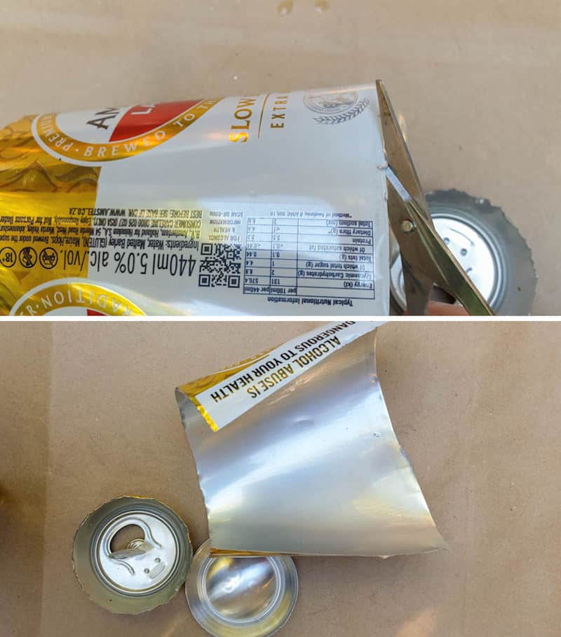 Cut down the soda can so you have a flat piece of aluminum and neaten the edges