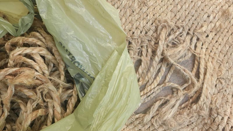 A bag of rope that was saved from the rug the cats destroyed