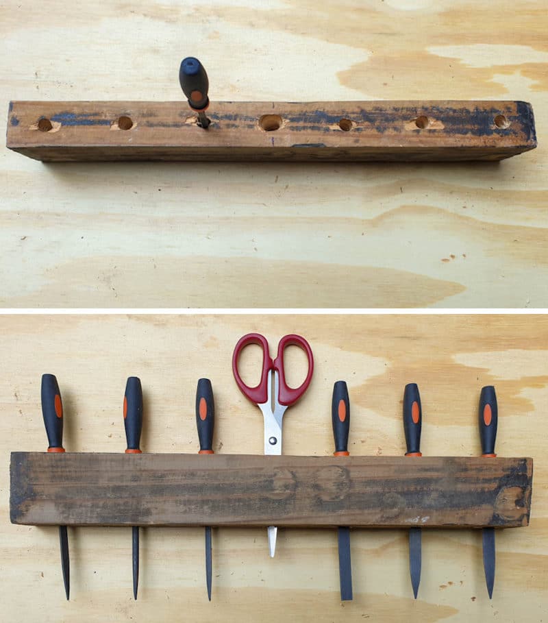 Drill holes in a piece of wood and test fit the tools