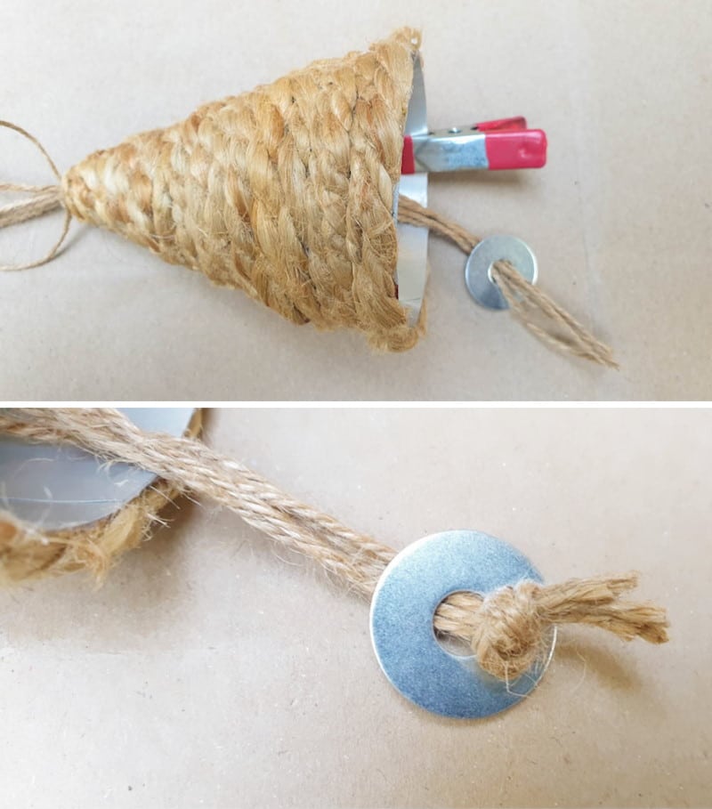 Knot the ropes together and slip them inside a washer