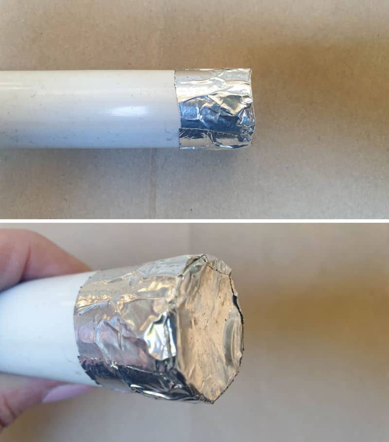 Cover the one end of the PVC pipe with aluminum tape
