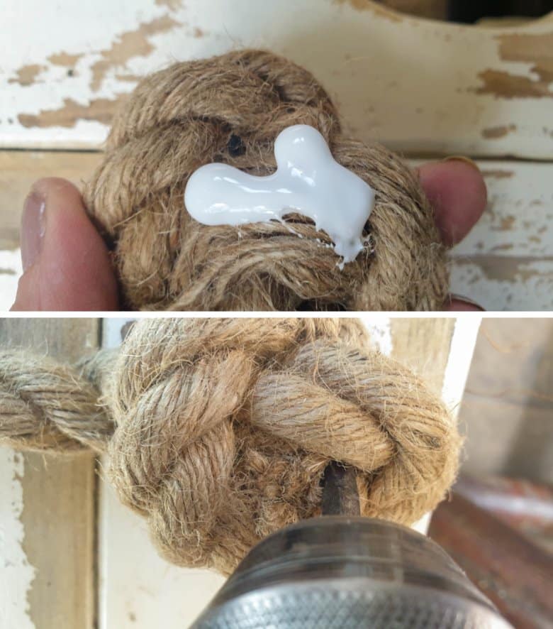 Glue and screw the knotted handle in place