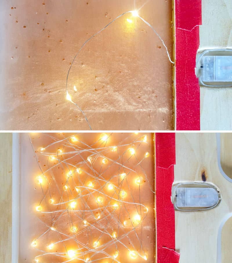 Add the lights on top of the thin layer of cured resin
