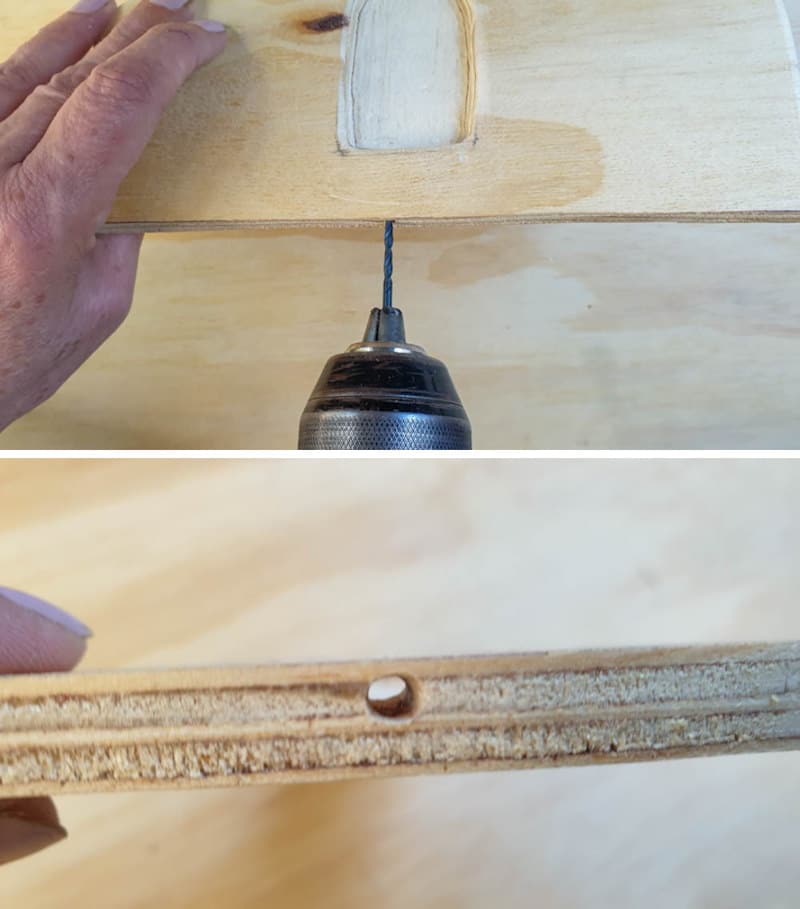 Drill a small hole in the wooden handle for the fairy lights