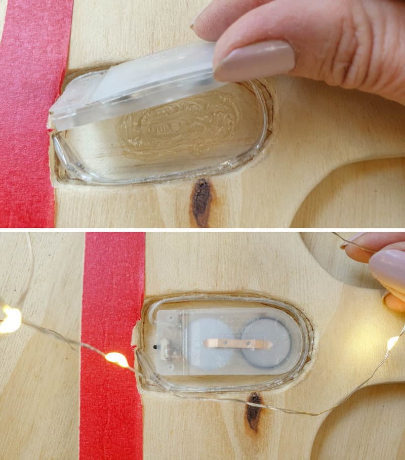 Glue the battery pack inside the carved out area