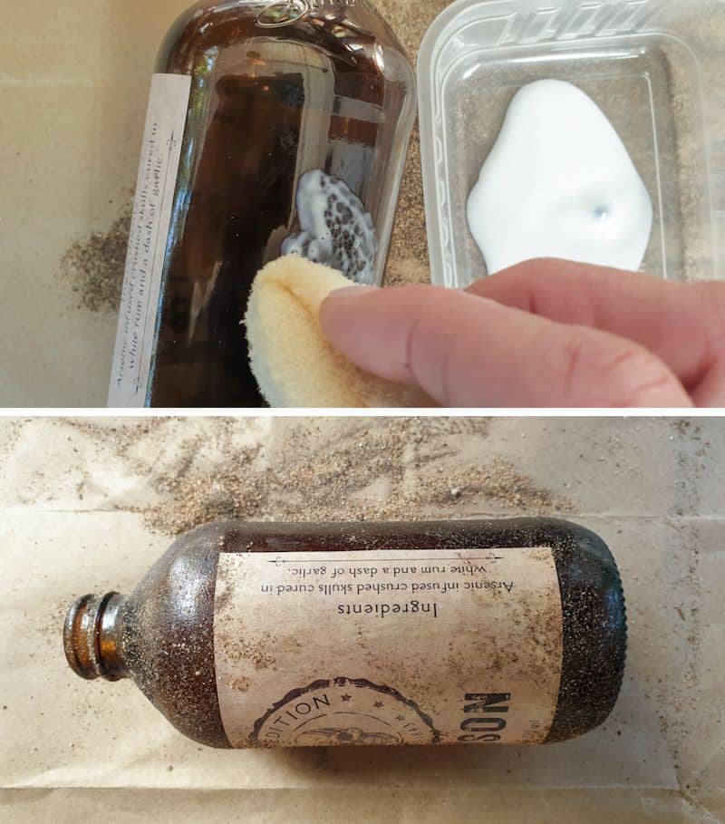 Dab on Mod Podge and sprinkle it with fine sand or dirt
