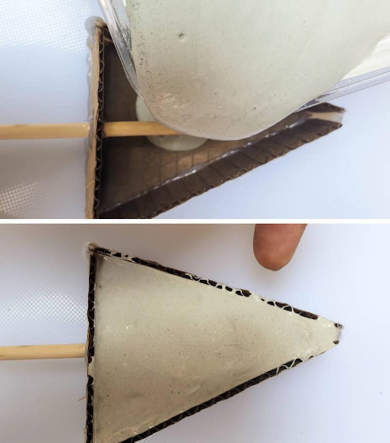 Pour the mixed Plaster of Paris into the cardboard mold