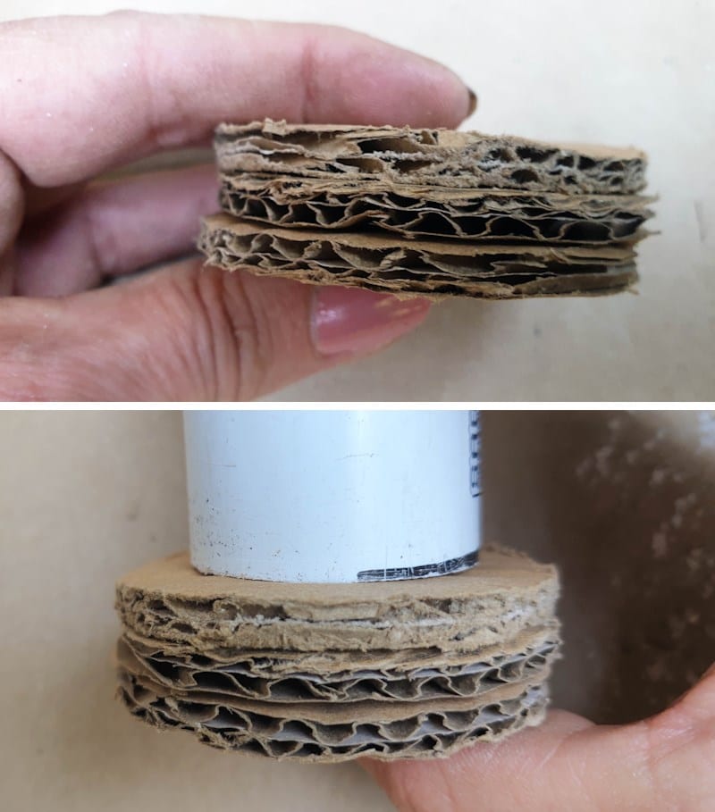 Use the cardboard circle to make a top and base for the candleholder