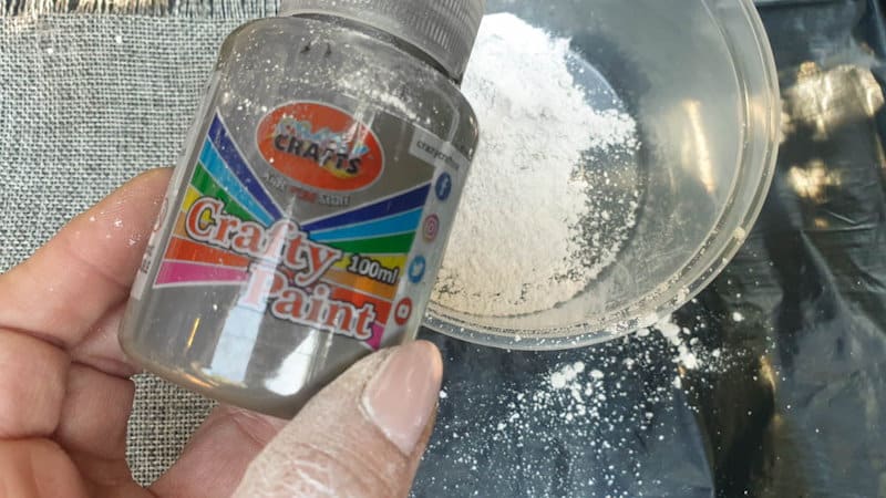 Mixing up a batch of homemade fabric paint using plaster of Paris and acrylic paint