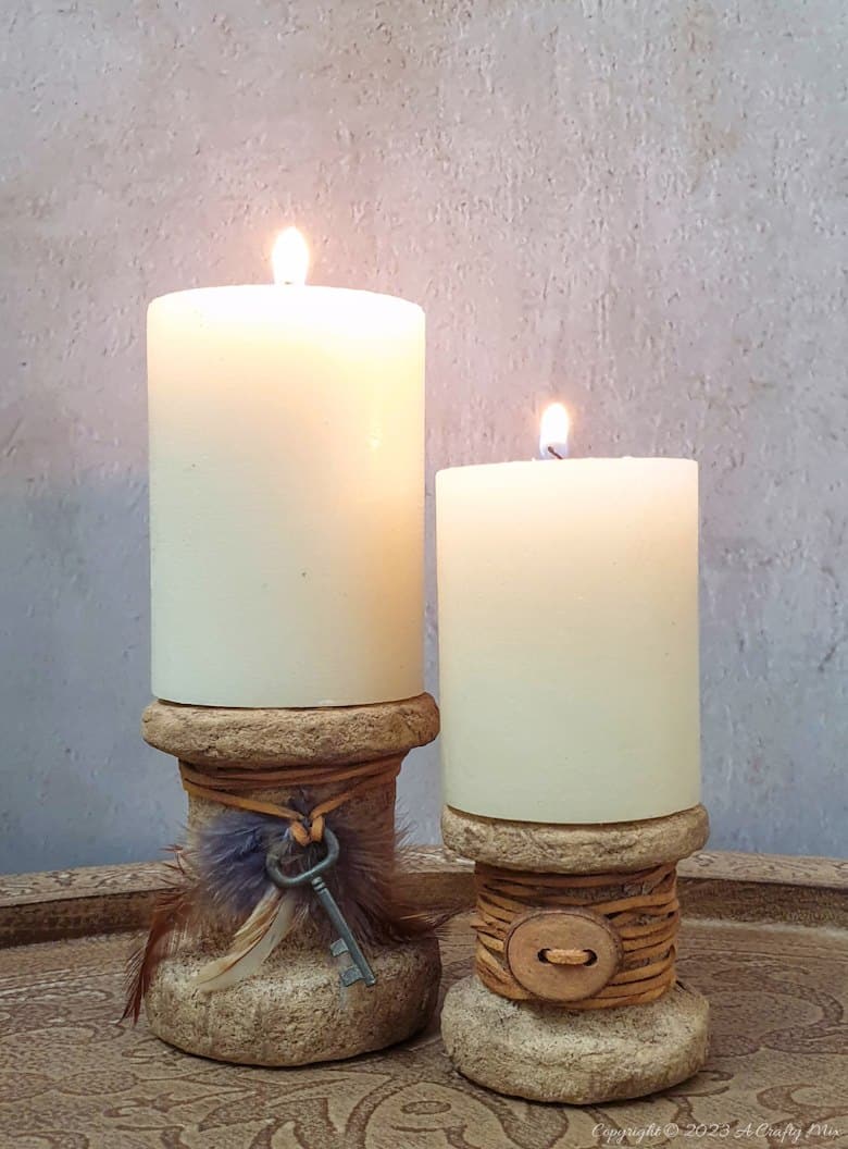 Discover the art of repurposed home decor with these simple rustic upcycled candleholders! We&rsquo;ll show you how to transform two unexpected items into personalized pieces full of character and texture. They&rsquo;re quick to make, easy to customize, and won&rsquo;t break the bank. Get the full tutorial at A Crafty Mix