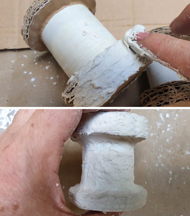 Apply the texture paste all over the upcycled candleholder