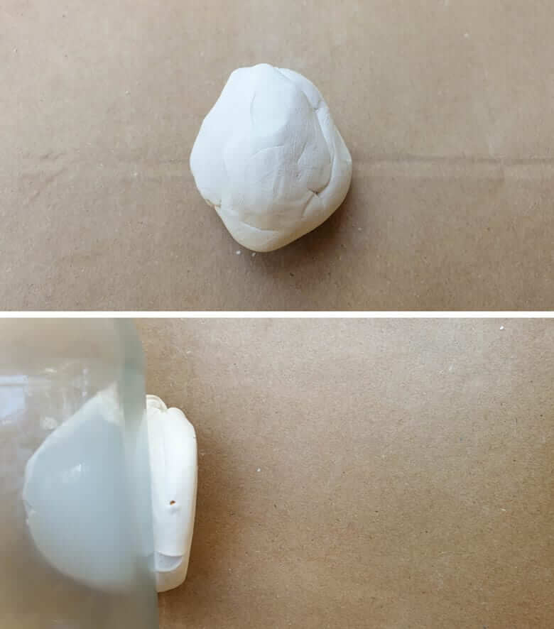 Use a rolling pin or glass bottle to flatten the clay ball