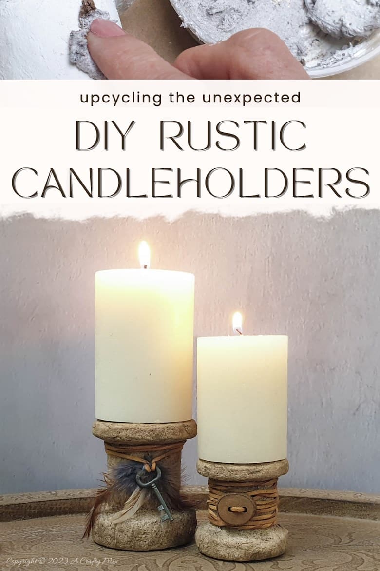 Discover the art of repurposed home decor with these simple rustic upcycled candleholders! We&rsquo;ll show you how to transform two unexpected items into personalized pieces full of character and texture. They&rsquo;re quick to make, easy to customize, and won&rsquo;t break the bank. Get the full tutorial at A Crafty Mix