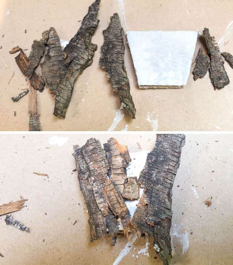Glue strips of bark onto the planter 