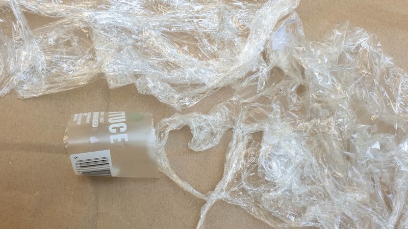 Remove any labels from the plastic waste