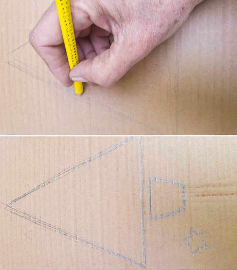 Draw a triangle, star and rectangular shape on a piece of cardboard