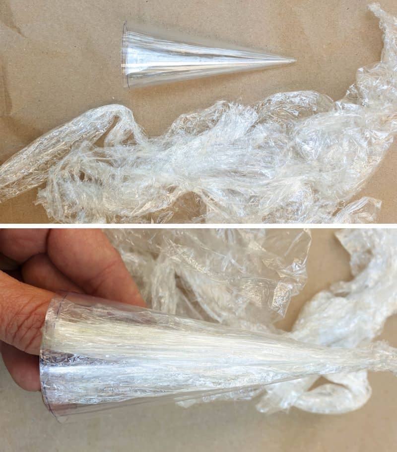 Wrap the plastic cone in cling film
