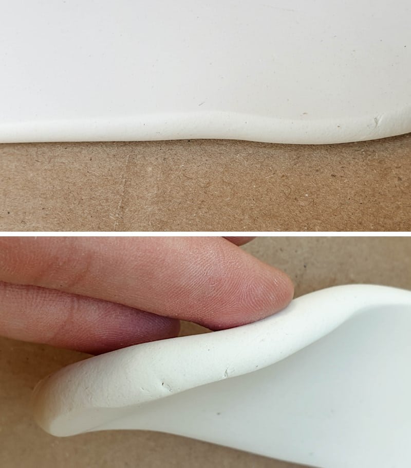 A view of the clay after rolling to show the thickness