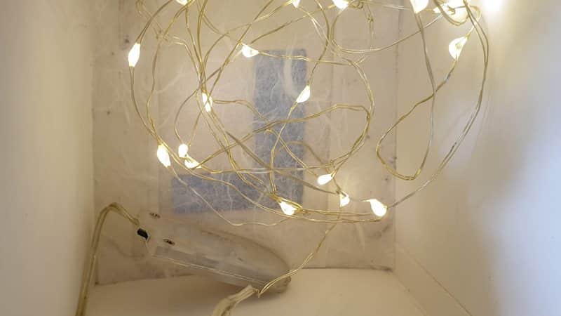 A view of the inside of the letter blocks with fairy lights