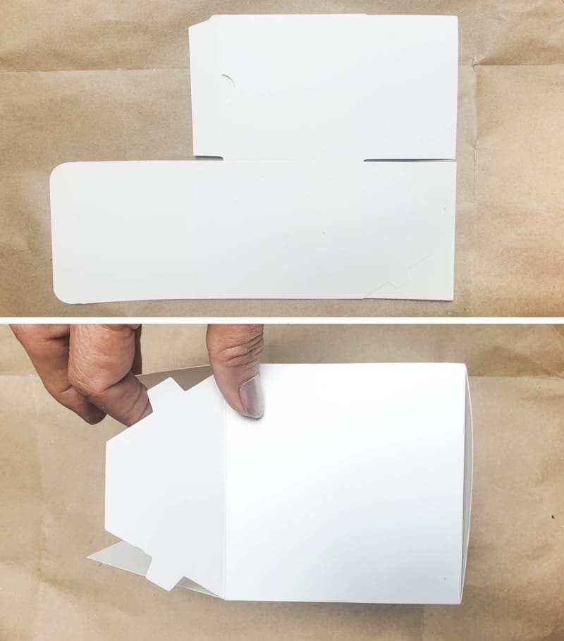 Small decorative cardboard boxes that will be transformed into light-up letter blocks