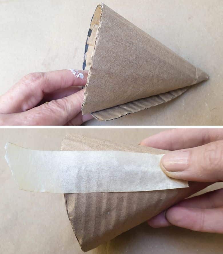 Tape the cardboard cone to prevent it from unravelling
