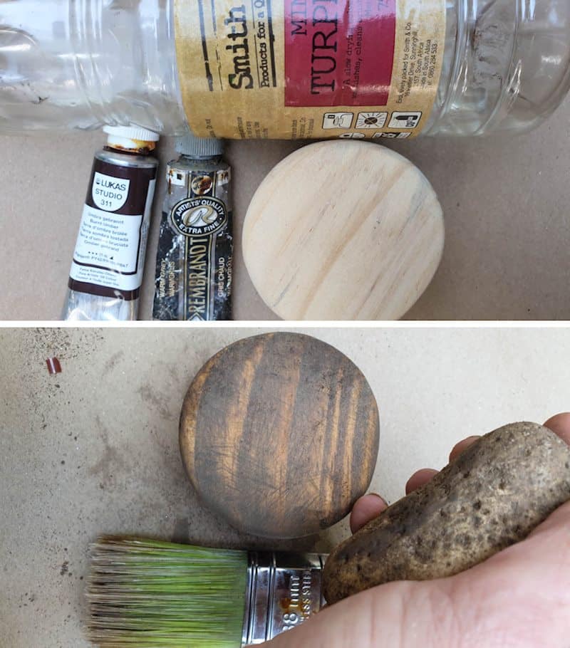 Age the wooden lid with paint or stain
