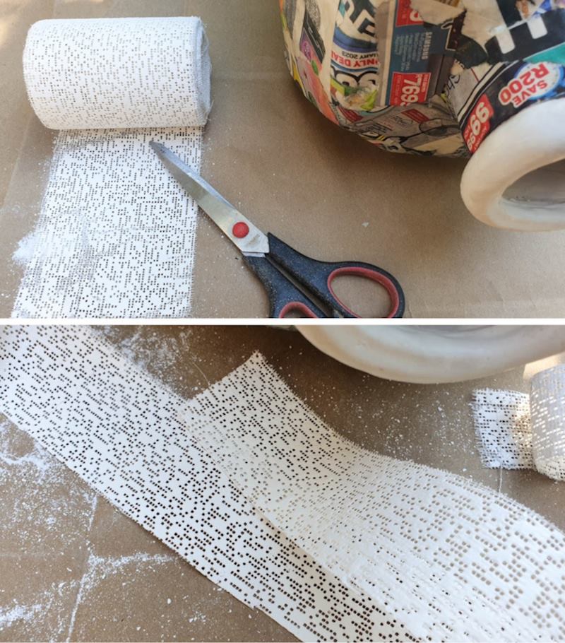 Cut the plaster of Paris bandages and apply around the neck of the basket
