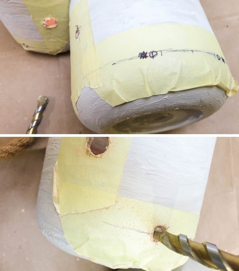 Drill large holes for the arms and legs