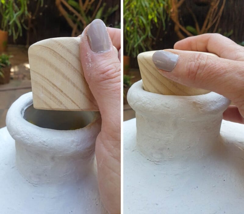 Test fit the scrap wood lid in the neck of the oil basket