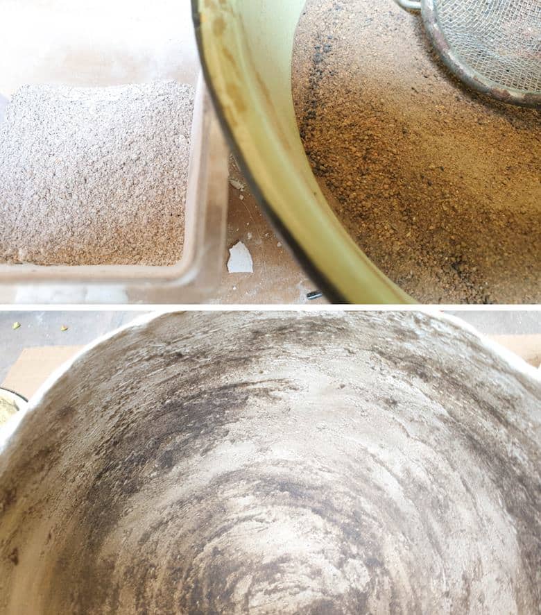 Soil mixed with casting stone while it's still wet