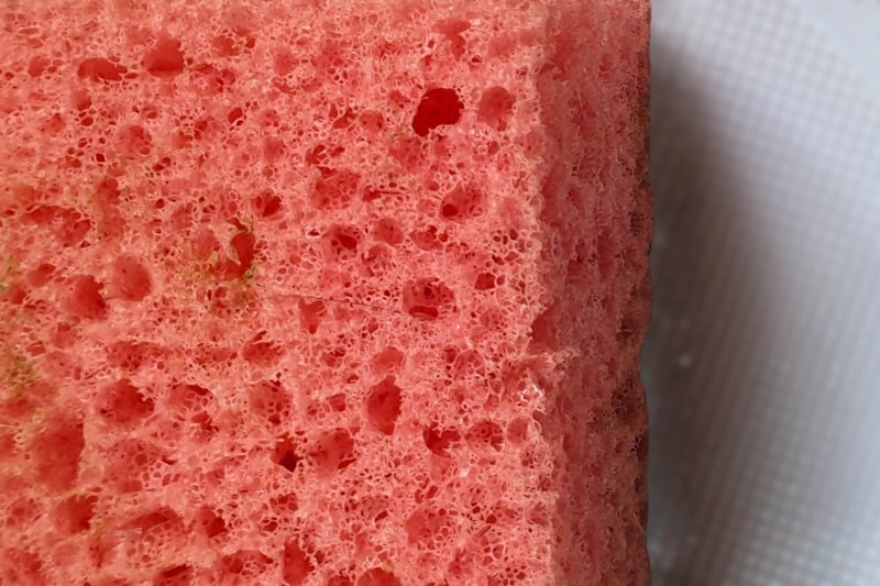 A close up of a bath sponge used to make faux moss