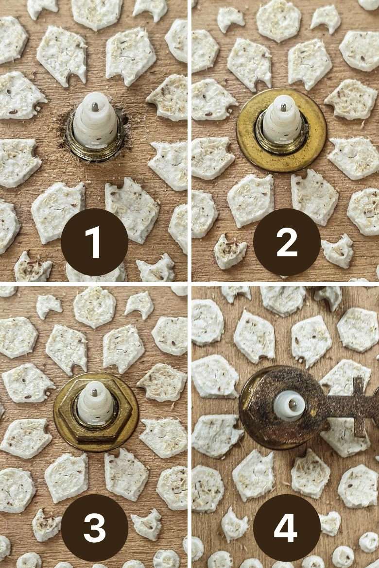 Step-by-step guide to adding the clock mechanism to the raised stencil wall clock