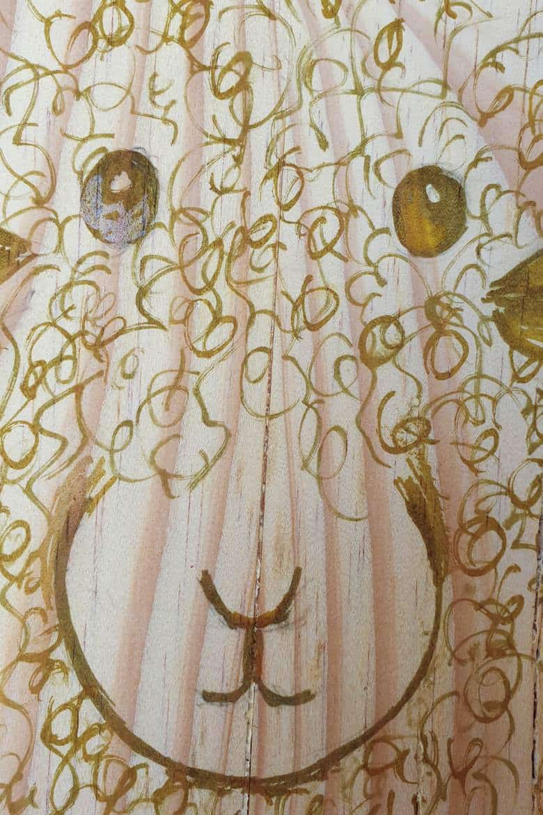 A lamb drawn with a scorch pen marker prior to applying heat